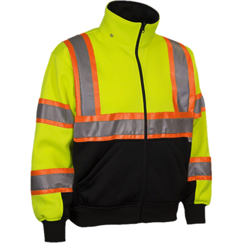 PIP ANSI Type R Class 3 Two-Tone Full Zip Hooded Sweatshirt with Black Bottom and Removable Hood - Systems Gear