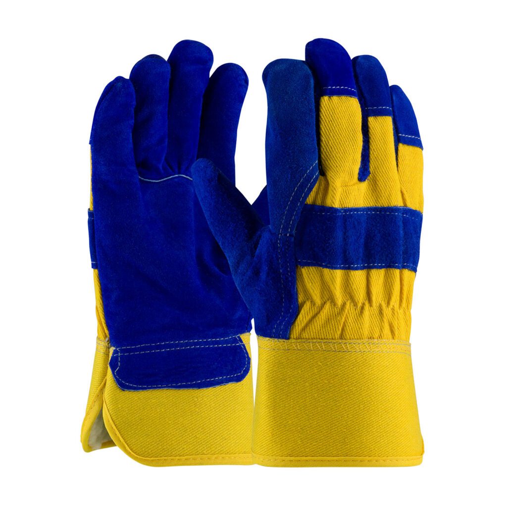 PIP® Premium Split Cowhide Leather Palm Glove with Fabric Back and Thick Fleece Pile Lining - Rubberized Safety Cuff