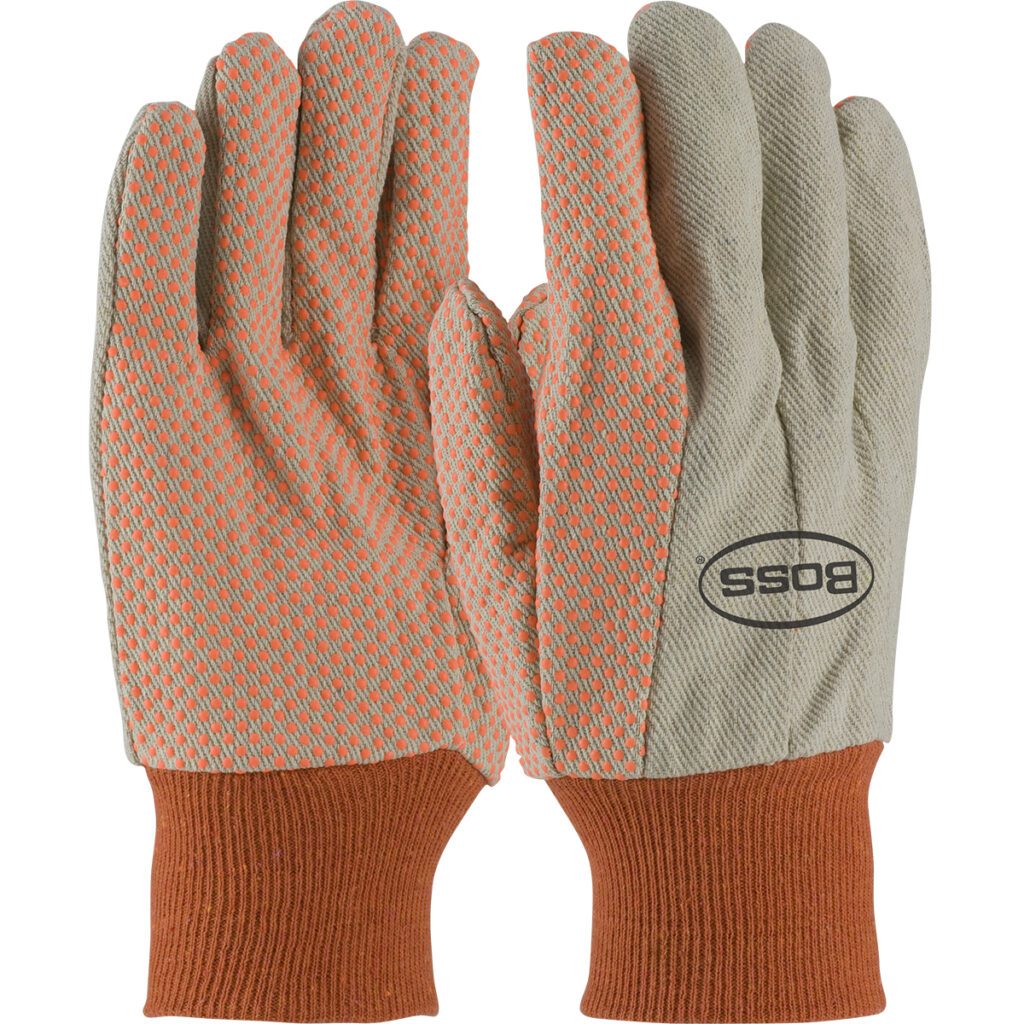 PIP Premium Grade Cotton/Poly Canvas Glove with PVC Dotted Grip on Palm, Thumb and Index Finger - 10 oz.