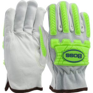 PIP Top Grain Leather Drivers Glove with Split Cowhide Back, Kevlar® Stitching and Hi-Vis Impact TPR - Cotton Liner