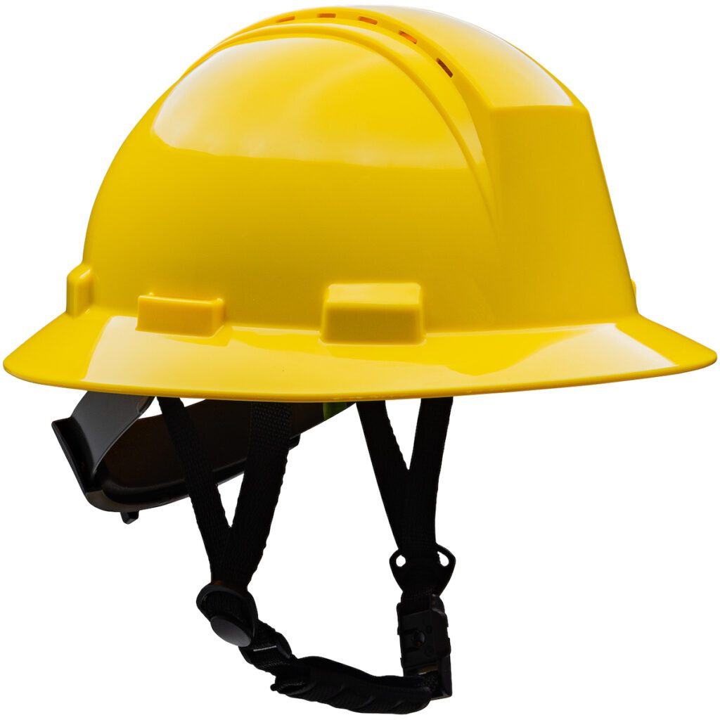 PIP® Kilimanjaro™ ANSI Type II Full Brim Safety Helmet with HDPE Shell Vented and Mips® Brain Protection System, 4-Point Textile Suspension, Wheel Ratchet Adjustment and 4-Point Chinstrap