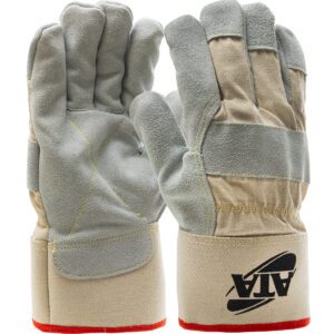 PIP® Split Cowhide Leather Palm Glove with Canvas Back and ATA® HPPE Blend Lining - Rubberized Safety Cuff