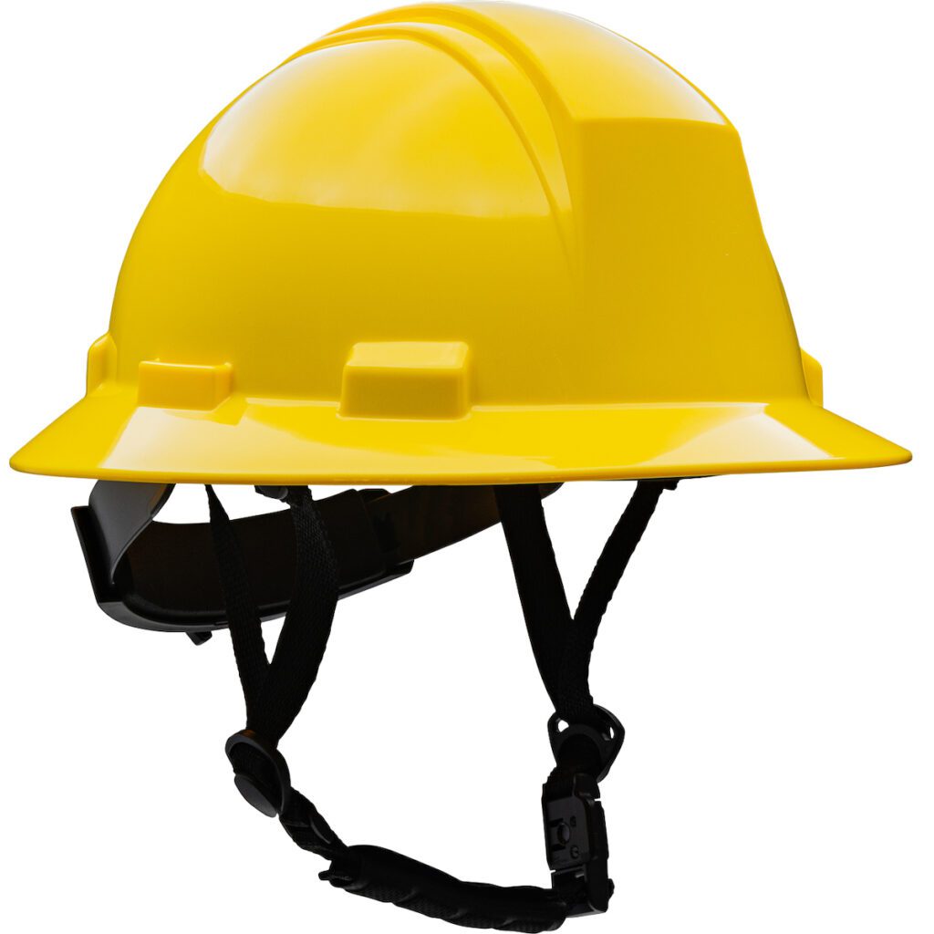PIP® Kilimanjaro™ ANSI Type II Full Brim Safety Helmet with HDPE Shell and Mips® Brain Protection System, 4-Point Textile Suspension, Wheel Ratchet Adjustment and 4-Point Chinstrap