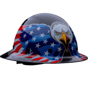 PIP® Wolfjaw™ Full Brim Smooth Dome Hard Hat with Fiberglass Resin Shell, Graphic Eagle Design, 8-Point Riveted Textile Suspension and Wheel-Ratchet Adjustment