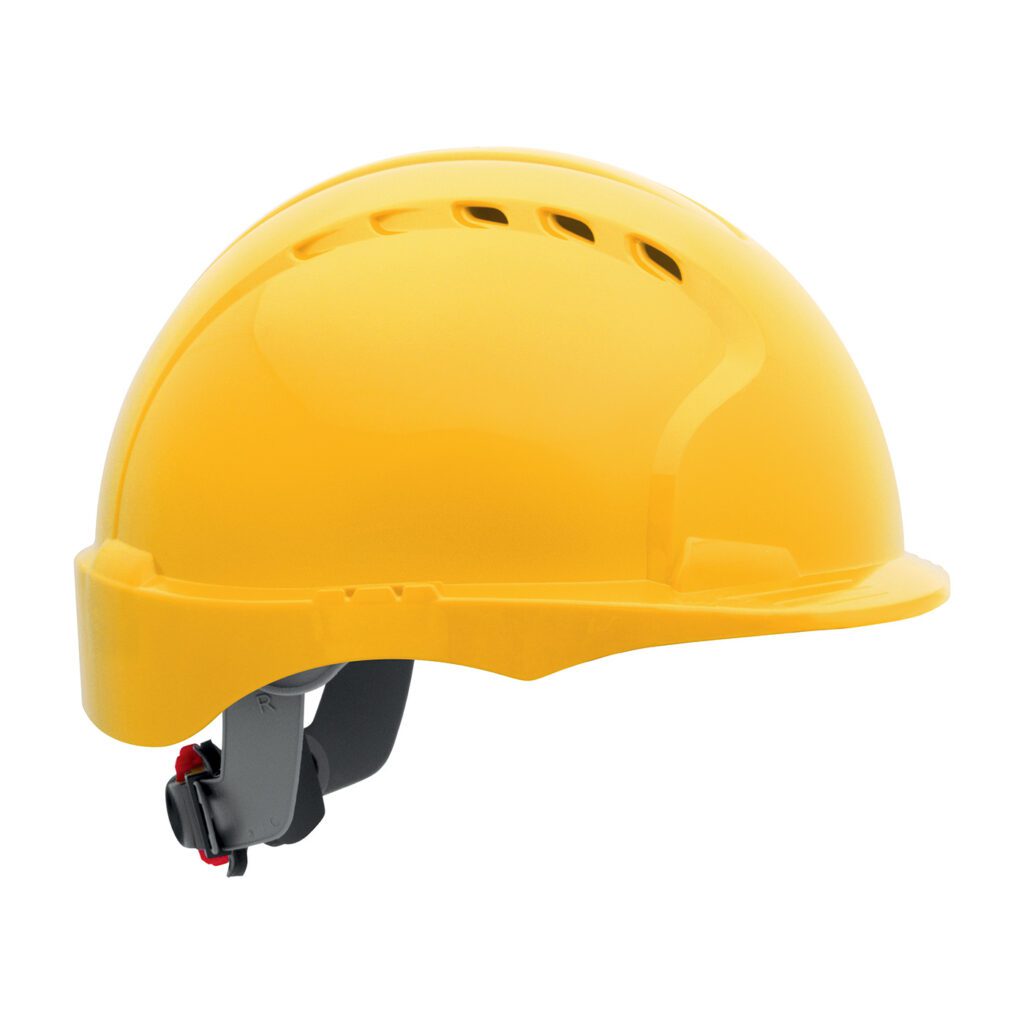 PIP JSP® Evolution® Deluxe 6151 Vented, Short Brim Hard Hat with HDPE Shell, 6-Point Polyester Suspension and Wheel Ratchet Adjustment