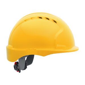 PIP JSP® Evolution® Deluxe 6151 Vented, Short Brim Hard Hat with HDPE Shell, 6-Point Polyester Suspension and Wheel Ratchet Adjustment
