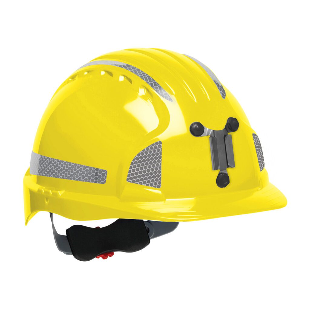 PIP JSP® Evolution® Deluxe 6151 Standard Brim Mining Hard Hat with HDPE Shell, 6-Point Polyester Suspension, Wheel Ratchet Adjustment and CR2 Reflective Kit