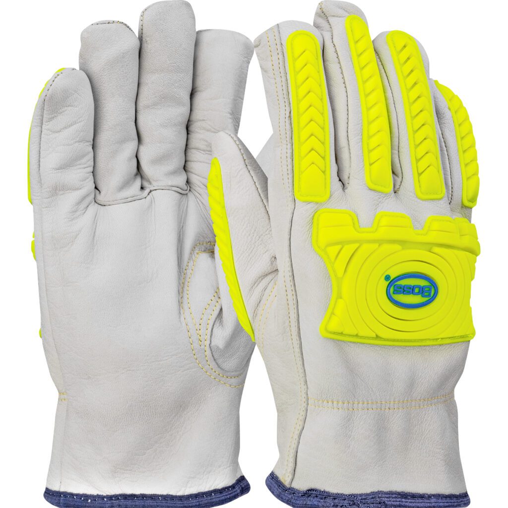 PIP Boss® Top Grain Goatskin Leather Drivers Glove with UHMWPE Blend Lining and Hi-Vis Impact Protection - 6 Pack