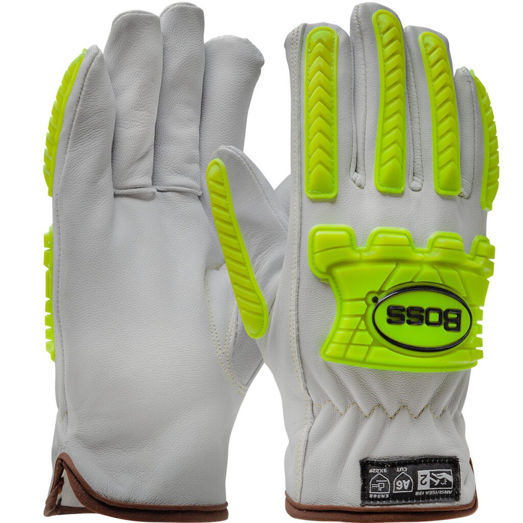 PIP Boss® Premium Top Grain Goatskin Leather Drivers Glove with Engineered Yarn Lining, Hi-Vis Impact Protection and 3M™ C100 Thinsulate™ Insulation - 6 Pack