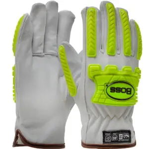 PIP Boss® Premium Top Grain Goatskin Leather Drivers Glove with Engineered Yarn Lining, Hi-Vis Impact Protection and 3M™ C100 Thinsulate™ Insulation - 6 Pack