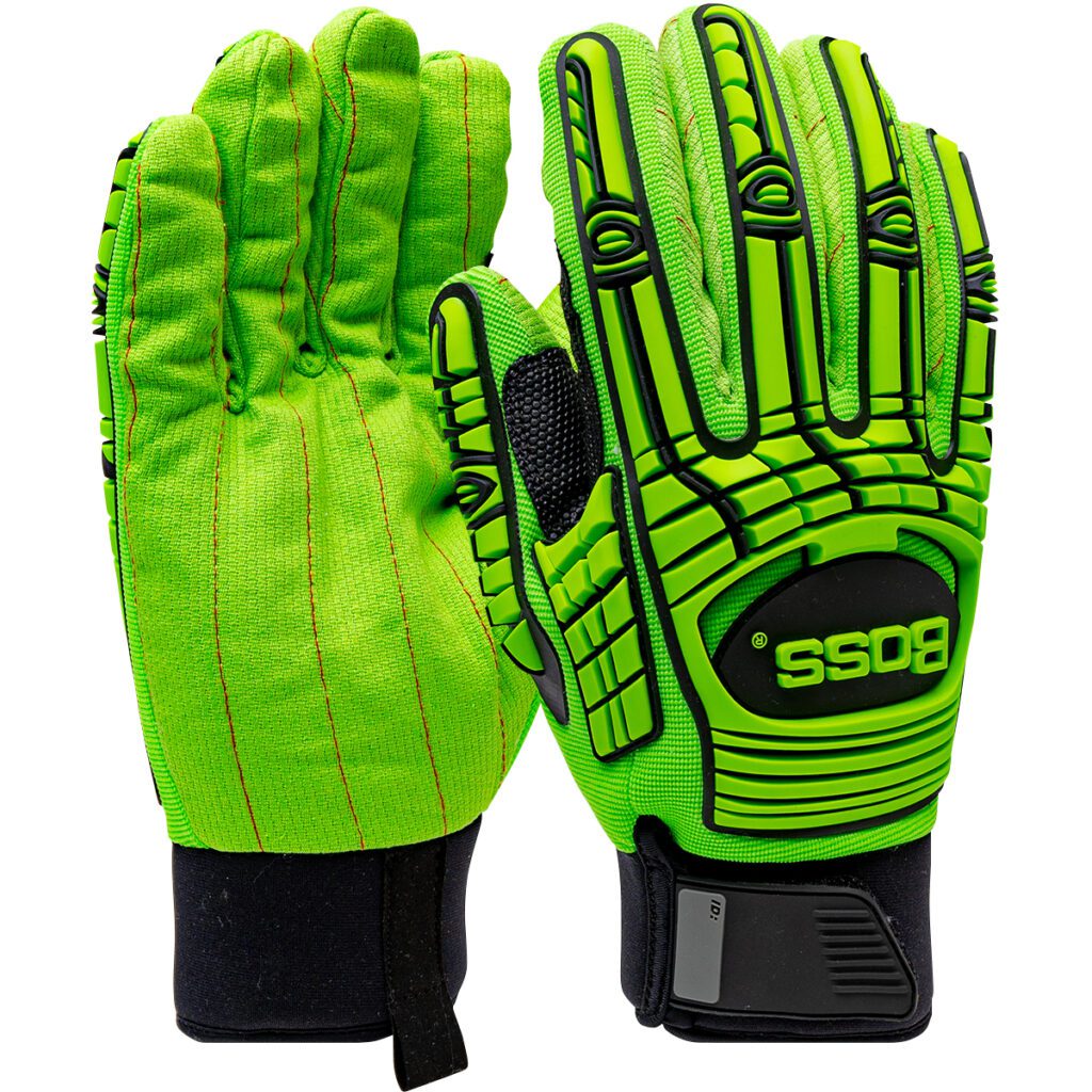 PIP Boss® Green Corded Cotton Palm and Spandex Back with TPR Impact Protection - Insulated & Waterproof