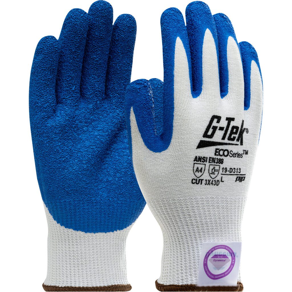 PIP G-Tek® ECO Series™ Seamless Knit A4 Dyneema® Diamond 2.0 Blended Glove with Latex Coated Crinkle Grip on Palm & Fingers - Medium Weight