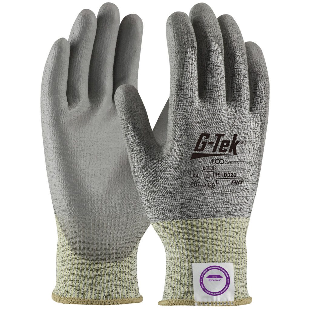 PIP G-Tek® ECO Series™ Seamless Knit A4 Dyneema® Phoenix Blended Glove with Polyurethane Coated Flat Grip on Palm & Fingers