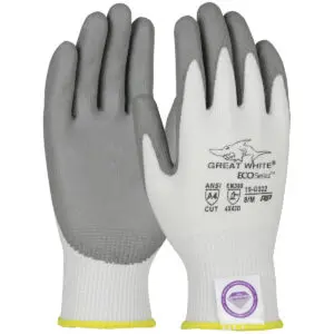 PIP Great White® ECO Series™ Seamless Knit A4 Dyneema® Diamond 2.0 Blended Glove with Polyurethane Coated Flat Grip on Palm & Fingers