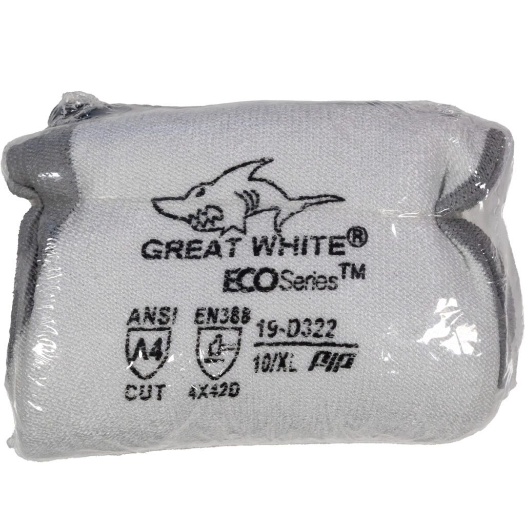PIP Great White® ECO Series™ Seamless Knit A4 Dyneema® Diamond 2.0 Blended Glove with Polyurethane Coated Flat Grip on Palm & Fingers - Vend-Ready