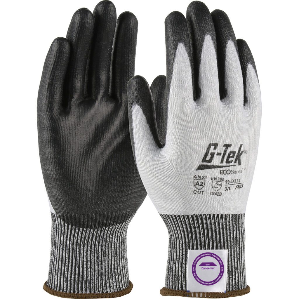PIP G-Tek® ECO Series™ Seamless Knit A2 Dyneema® Phoenix Blended Glove with Polyurethane Coated Flat Grip on Palm & Fingers