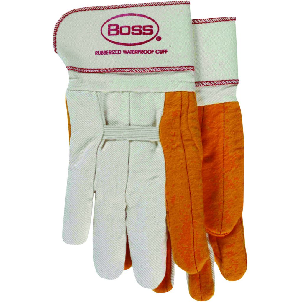 PIP Boss® Regular Grade Chore Glove with Double Layer Palm, Cotton Back and Nap-Out Finish - Rubberized Safety Cuff