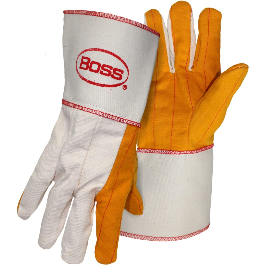 PIP Boss® Premium Grade Chore Glove with Double Layer Palm, Cotton Back and Nap-Out Finish - Plasticized Gauntlet Cuff