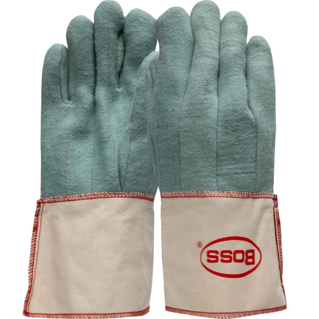PIP Boss® 2-Ply Hot Mill Nap-Out Green W Gauntlet Cuff Straight Thumb