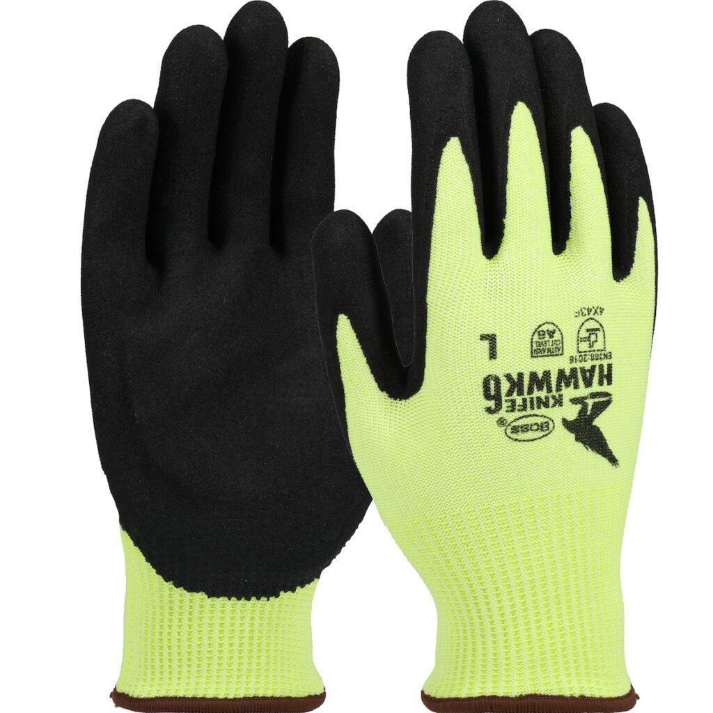 PIP Boss® Knife Hawwk™ Knife Hawwk™ Seamless Knit A6 PolyKor Blended Glove with Padded Palm and Nitrile MicroSurface Grip on Palm & Fingers - Touchscreen