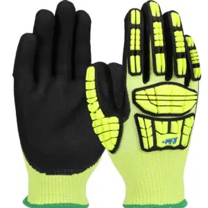 PIP G-Tek® Seamless Knit PolyKor® Blended Glove with Hi-Vis Impact Protection and Double-Dip Nitrile MicroSurface Grip on Palm & Fingers