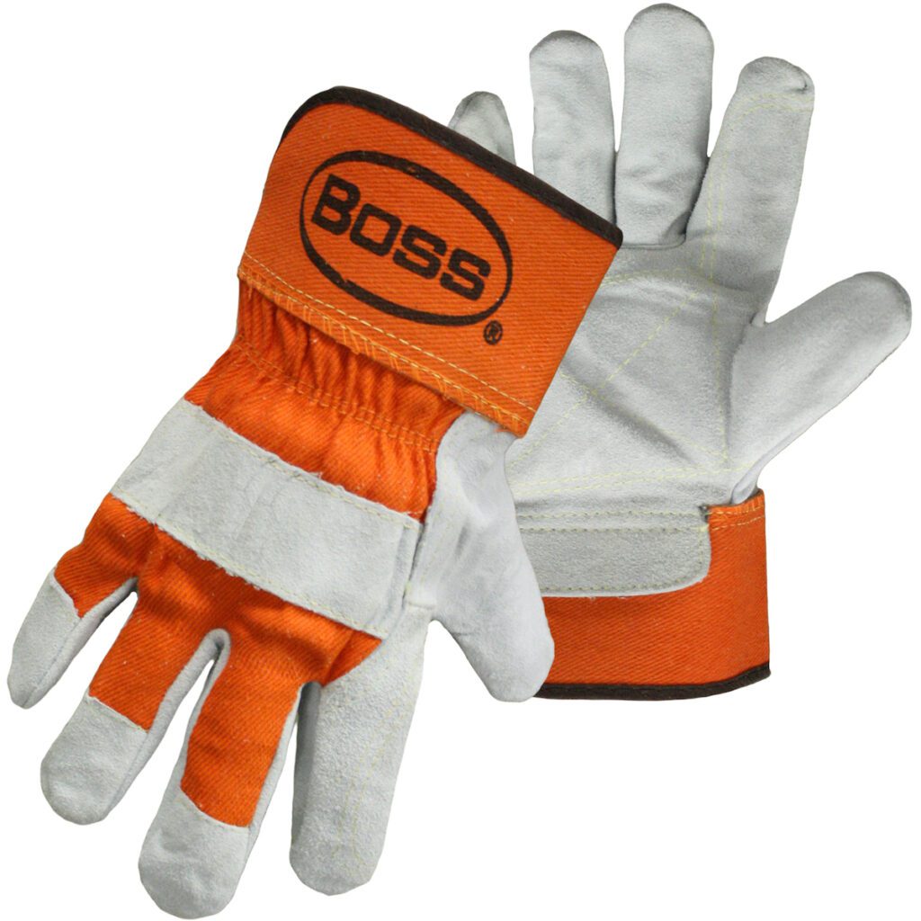 PIP Boss® Superior Grade Split Cowhide Leather Double Palm Glove with Canvas Back and Aramid Stitching - Rubberized Safety Cuff