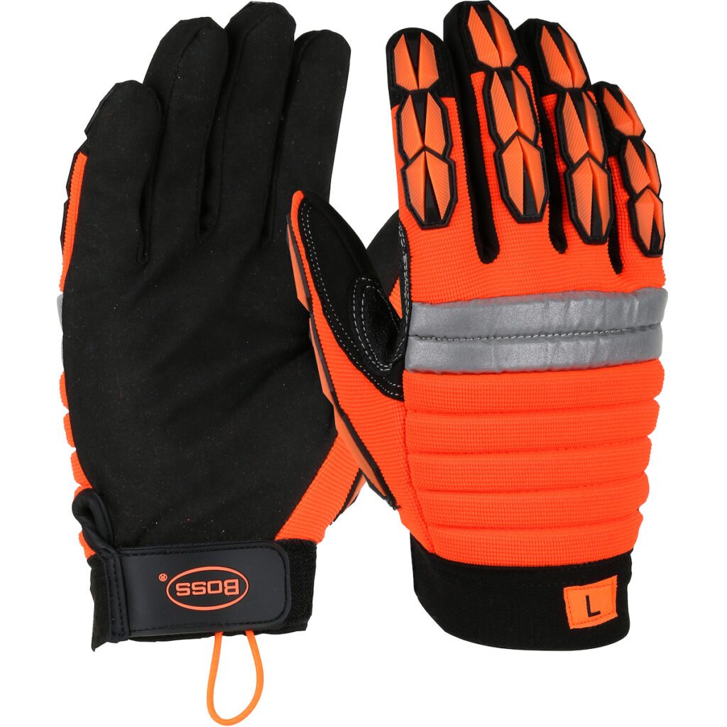 PIP Boss® Miners' Mechanic Synthetic Leather Palm with Foam Padded Back and Finger TPR Impact Protection