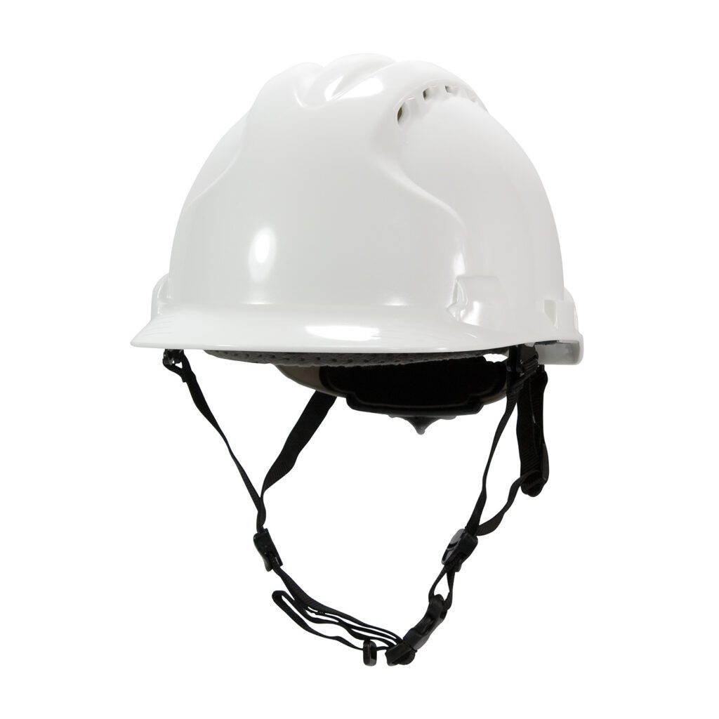 PIP JSP® MK8 Evolution® Vented, Type II Linesman Safety Helmet with HDPE Shell, EPS Impact Liner, Polyester Suspension, Wheel Ratchet Adjustment and 4-Point Chin Strap