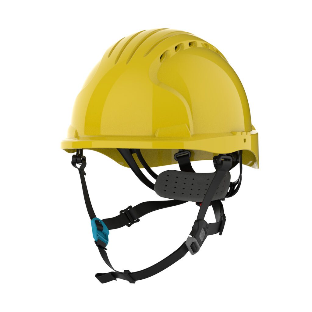 PIP JSP® Evolution® Deluxe 6252 Vented, Short Brim Safety Helmet with HDPE Shell, 4-Point Chinstrap, 6-Point Suspension and Wheel Ratchet Adjustment