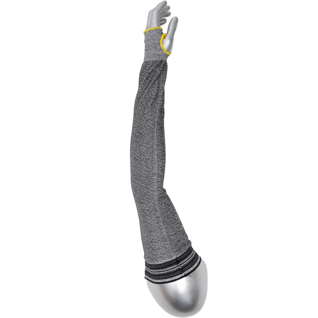 PIP Kut Gard® ATA Technology 13-Gauge Standard Width Knit Sleeve, Knit Wrist, Thumb Hole, Gray, with Black/White Elastic