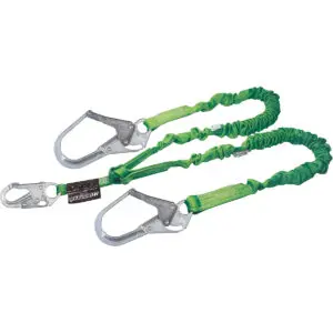 PIP Miller® Manyard™ II Twin Leg Stretchable Shock-Absorbing Lanyard, with Locking Snap Hook and Two Locking Rebar Hooks