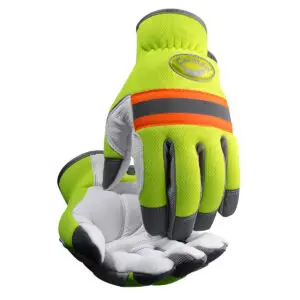 PIP Caiman® Sheep Grain Leather Palm with Hi-Vis Yellow Spandex Back and Reflective Trim - Foam Insulation