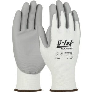 PIP G-Tek® ECO Series™ Seamless Knit Recycled Yarn / Spandex Blended Glove with Polyurethane Coated Flat Grip on Palm & Fingers