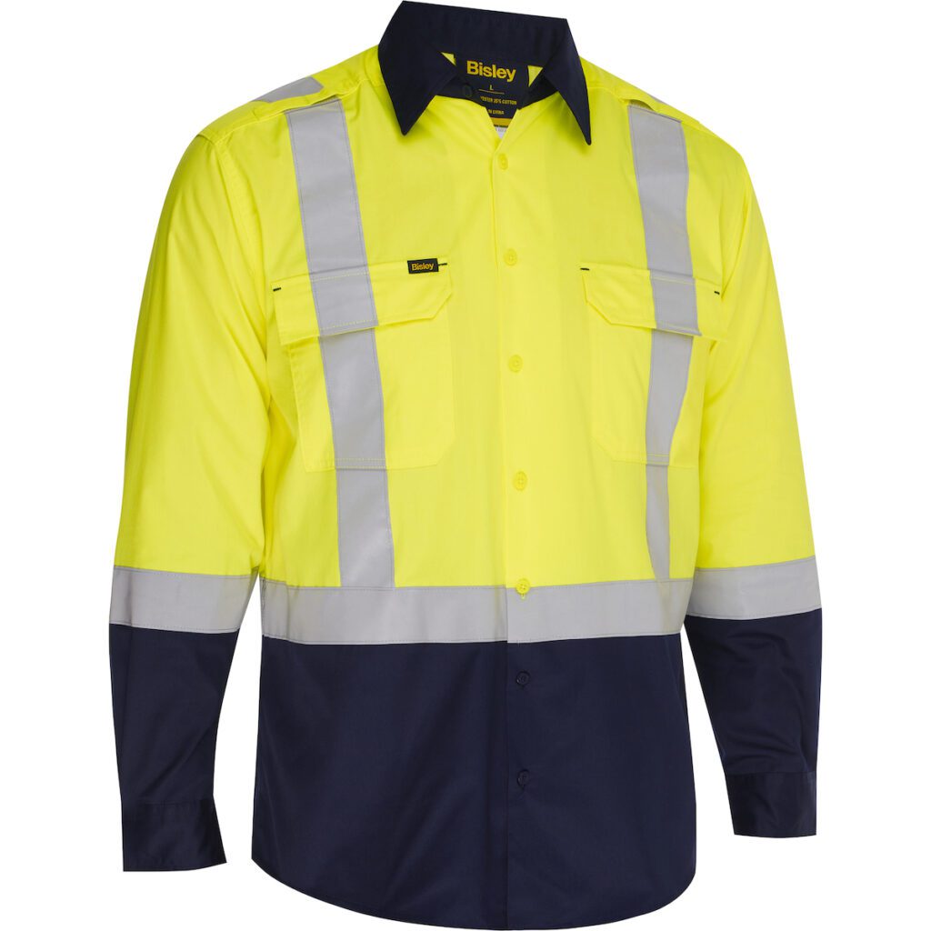 PIP Bisley® Performance Workwear ANSI Type R Class 2 Vented Long Sleeve Button Down with Navy Bottom - Industrial Wash Durable