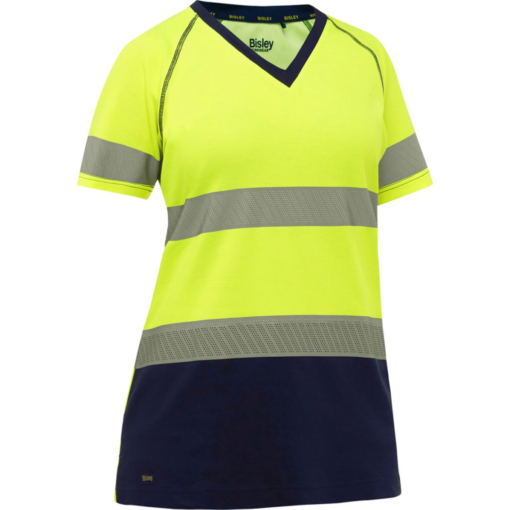 PIP Bisley® Workwear Essentials ANSI Type R Class 2 Women's Short Sleeve T-Shirt with Navy Bottom