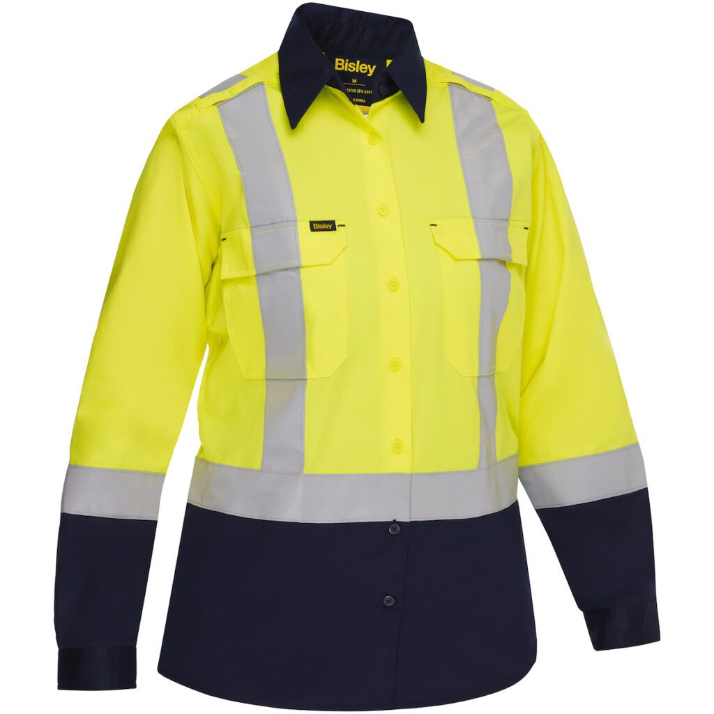 PIP Bisley® Performance Workwear ANSI Type R Class 2 Women's Vented Long Sleeve Button Down with Navy Bottom - Industrial Wash Durable