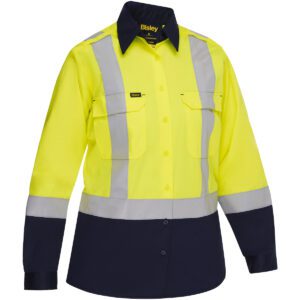 PIP Bisley® Performance Workwear ANSI Type R Class 2 Women's Vented Long Sleeve Button Down with Navy Bottom - Industrial Wash Durable