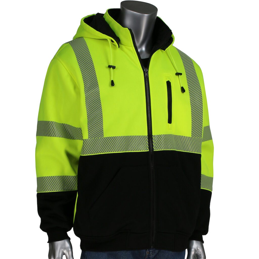 PIP® ANSI Type R Class 3 Reversible Full Zip Hooded Sweatshirt with Black Bottom