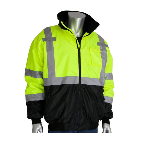 PIP® ANSI Type R Class 3 Value Black Bottom Bomber Jacket with Zip-Out ...
