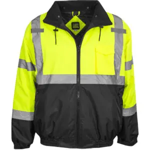 PIP Reflective Apparel™ ANSI Type R Class 3 Waterproof Black Bottom Bomber Jacket with Quilted Fleece Liner