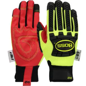 PIP Boss® R2™ Safety Rigger Synthetic Leather Double Palm with Silicone Grip and Fabric Back - TPR Impact Protection