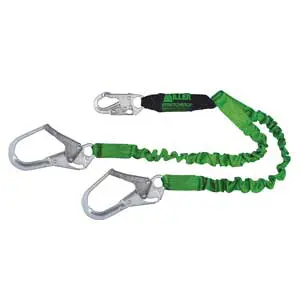 PIP Miller® StretchStop® Double Leg Stretchable Web Lanyard, with SofStop® Energy Absorber, Locking Snap Hook and Locking Rebar Hook