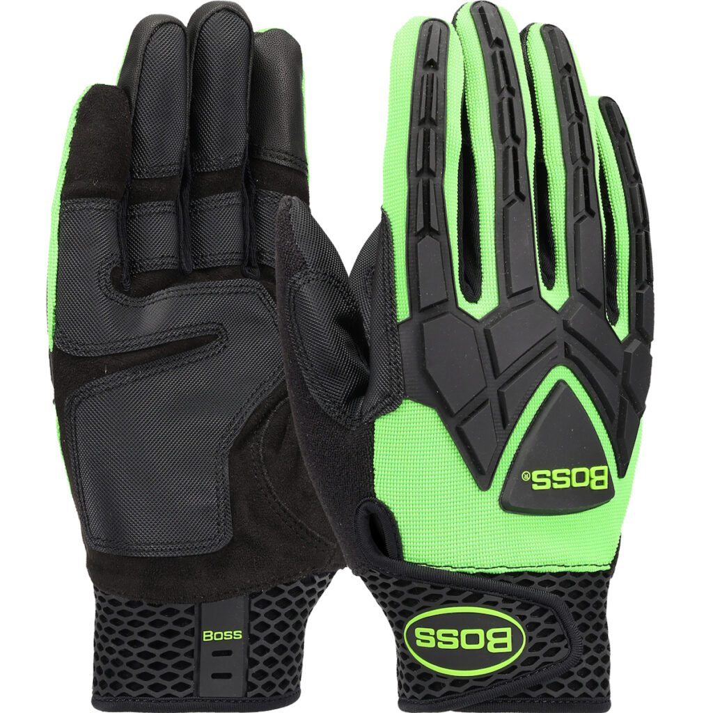 PIP Boss® ToughX™ Suede Palm with Hi-Vis Green Fabric Back and TPR Impact Protection - Touchscreen
