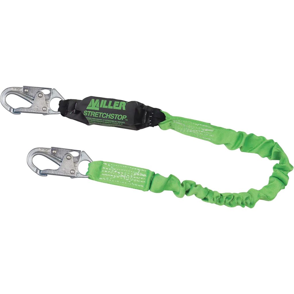 PIP Miller® StretchStop® Web Lanyard, with SofStop® Energy Absorber, Single-Leg, and Locking Snap Hooks