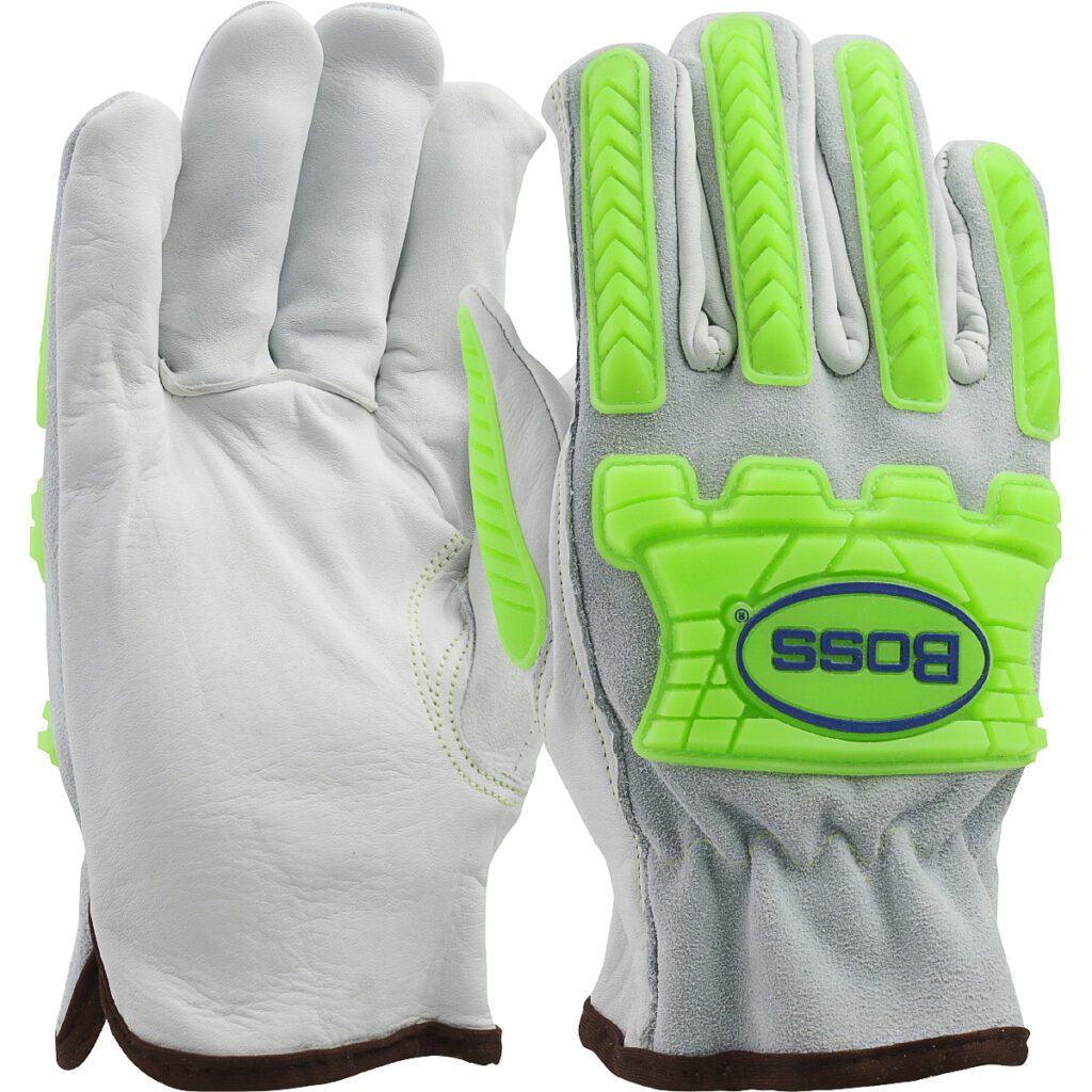 PIP Boss® Top Grain Leather Drivers Glove with Split Cowhide Back, Kevlar® Stitching and Hi-Vis Impact TPR