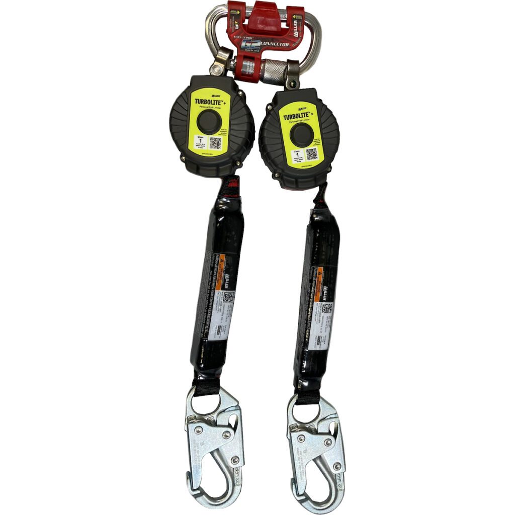 PIP Miller® TurboLite+™ Twin Personal Fall Limiter, Vectran™ Webbing, G2 Twin Connector, Steel Locking Snap Hook