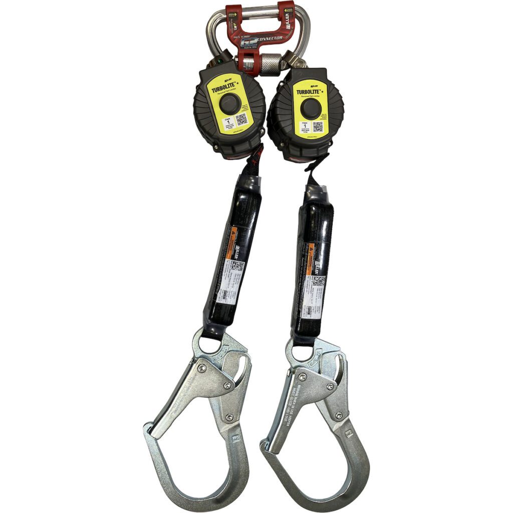 PIP Miller® TurboLite+™ Twin Personal Fall Limiter, Vectran™ Webbing, G2 Twin Connector, Steel Locking Rebar Hook