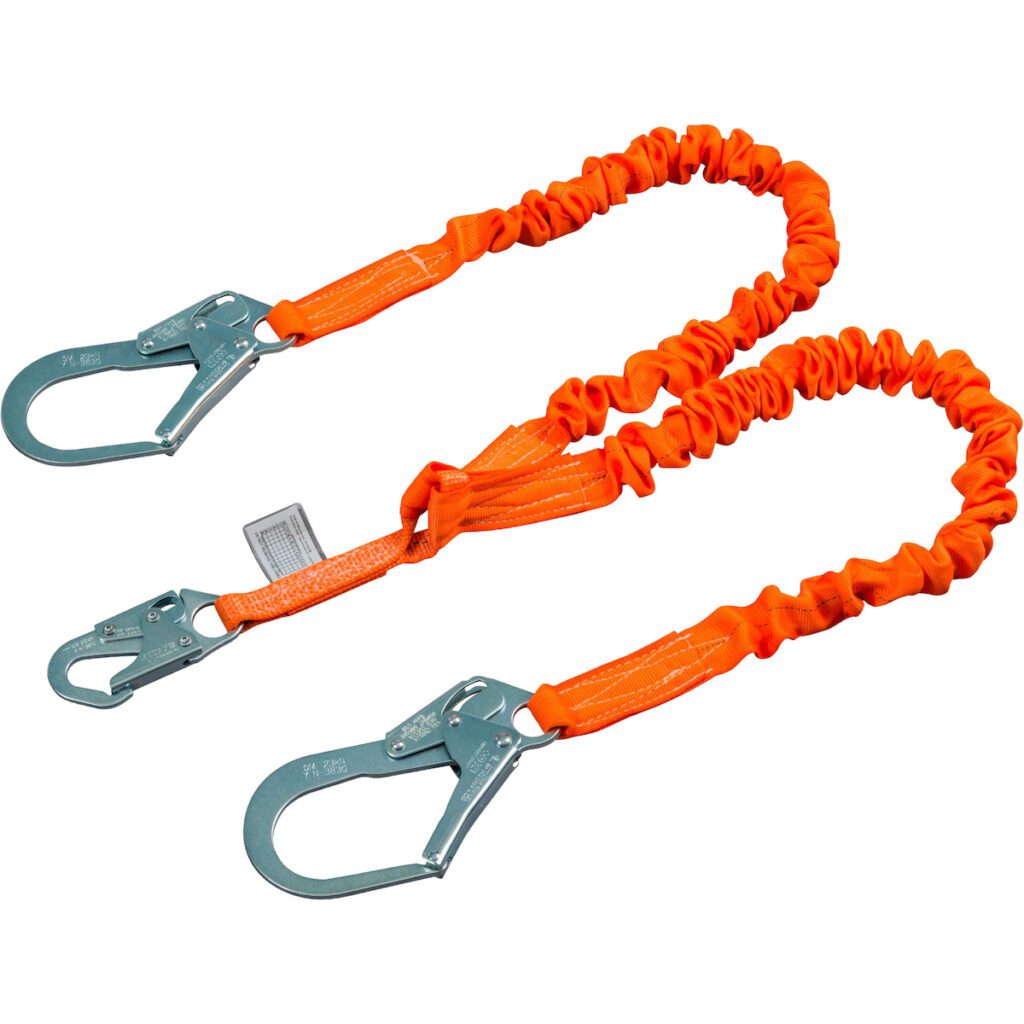 PIP Miller® Titan™ II Double Leg Stretch Tubular Shock-Absorbing Web Lanyard, with Locking Snap Hook and Locking Rebar Hooks