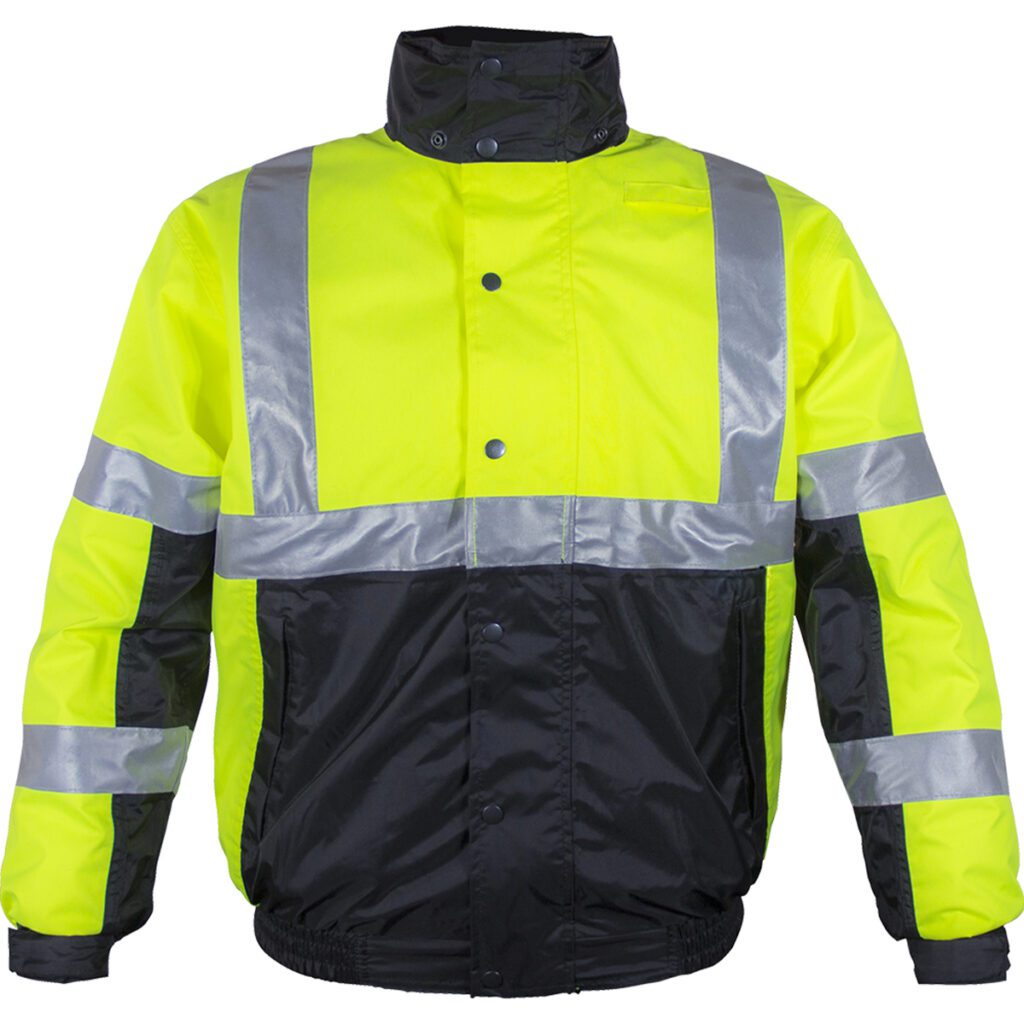 PIP Reflective Apparel™ ANSI Type R Class 3 Black Bottom Bomber Jacket with Hood - Systems Gear