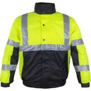 PIP Reflective Apparel™ ANSI Type R Class 3 Black Bottom Bomber Jacket with Hood - Systems Gear
